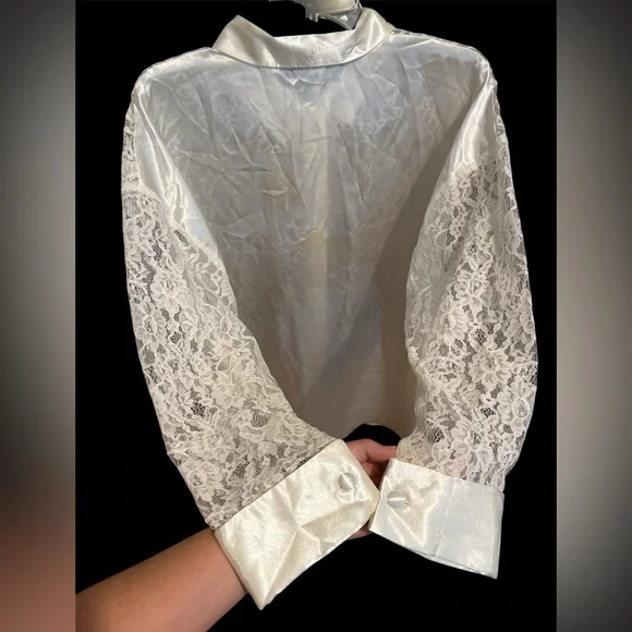 Vintage 1980s Victoria's Secret Ivory Lace Silk Sheer Button Up Bridal Lingerie - Picture 6 of 9